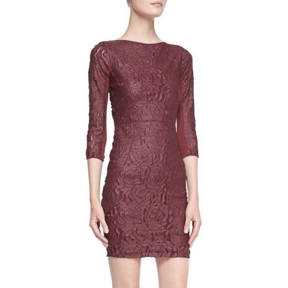 Haute Hippie Dresses & Skirts - Haute Hippie Laser Cut Rose Pattern Fitted Maroon Dress Size S